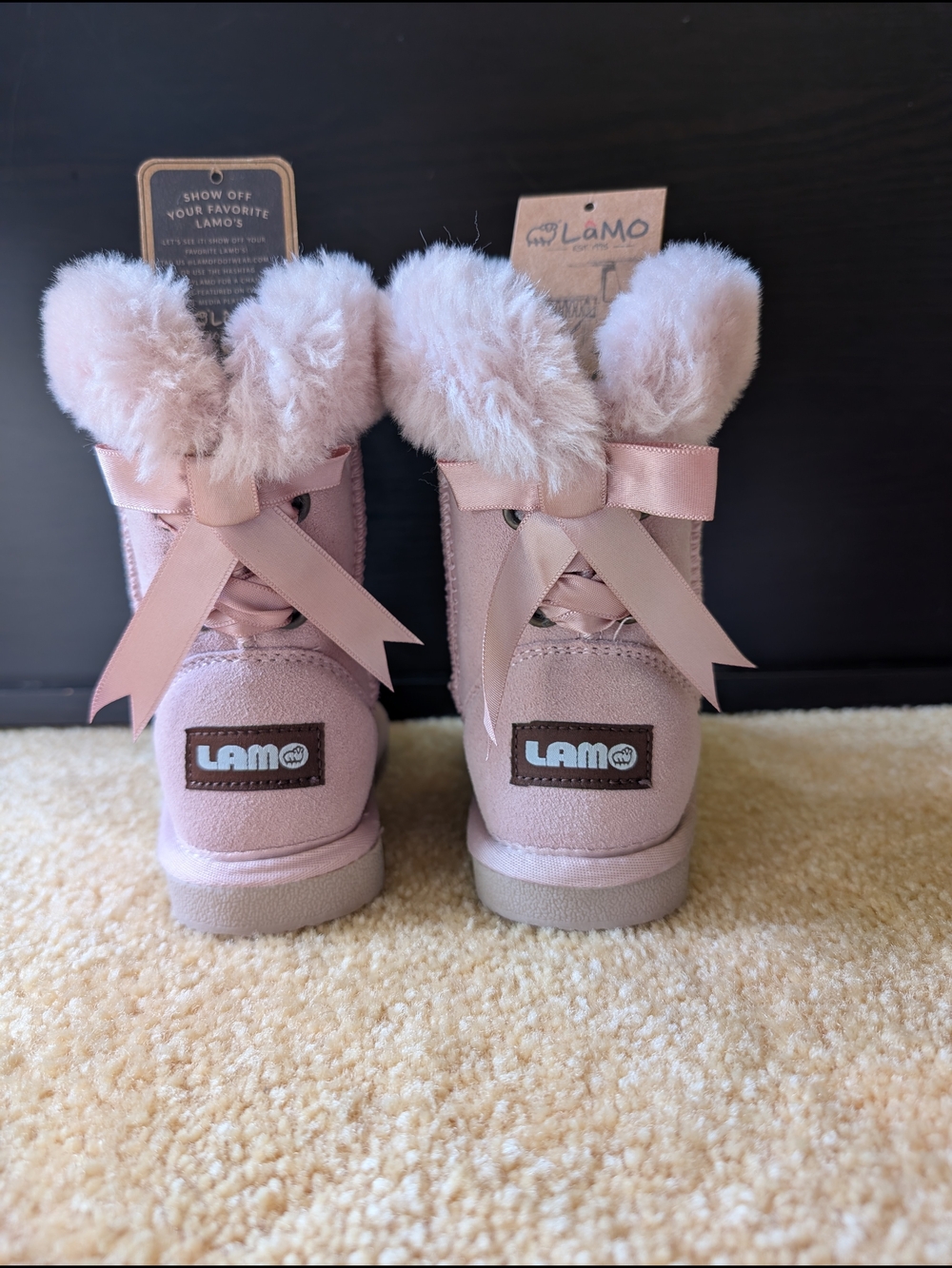 🎀 Lamo Audrey Toddler Light Pink Faux Fur Cuff Boots - Picture 2 of 6
